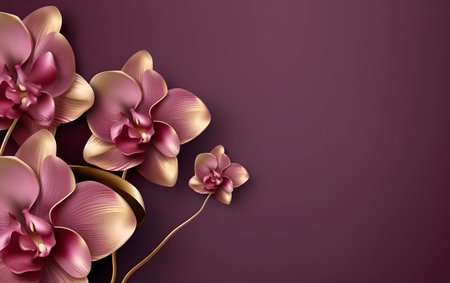 Beautiful pink orchids flowers on purple background. Vector illustration.の素材