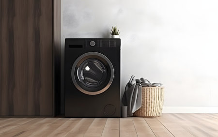 Washing machine in the living room. 3d render illustration.の素材