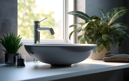 Bathroom interior with sink and faucet. 3d renderingの素材
