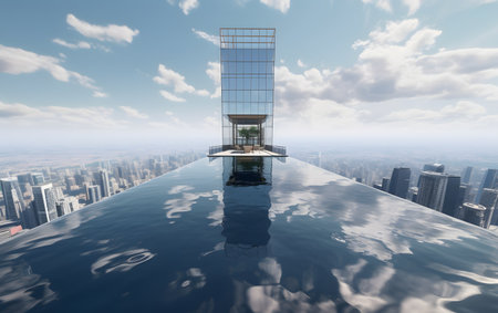3d render of modern office building on the top of a skyscraperの素材