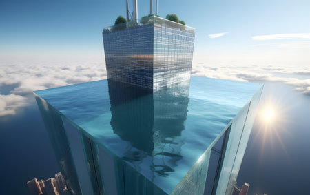3D render of modern skyscraper in the clouds. business conceptの素材