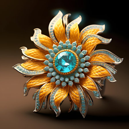 Illustration of a beautiful brooch with turquoise sapphireの素材