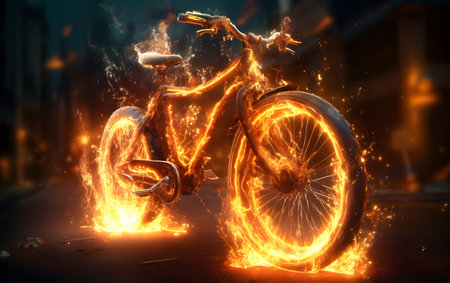 Bike in fire with a lot of smoke. 3d renderingの素材