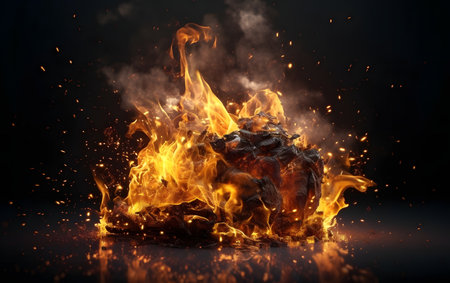 Burning fire flames on a black background. Mockup for designの素材