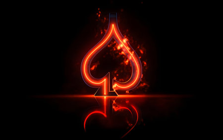 spades card icon in neon light, 3d rendering, computer digital drawing.の素材