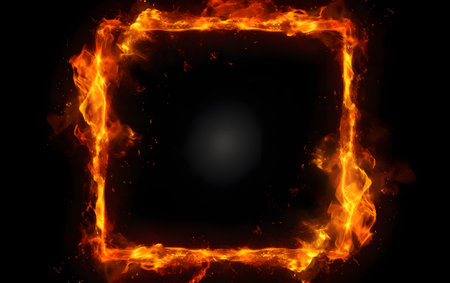 Frame of fire isolated on black background. Fire frame. Vector illustration.の素材