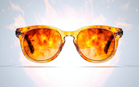 Sunglasses in fire flames on a white background. 3d renderingの素材