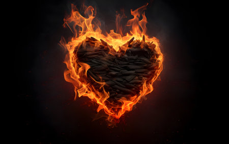 Heart of fire on a black background. Love concept. Valentine's Day.の素材