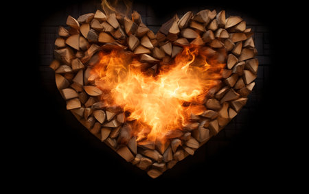 Fire in the shape of a heart on a black background. Love concept.の素材