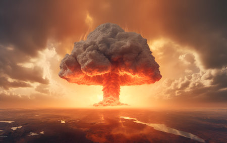 Explosion of nuclear bomb. 3d render explosion in the skyの素材