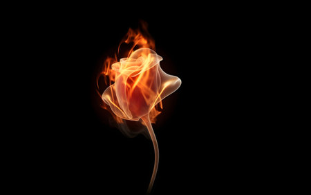 Flame of rose isolated on black background with copy space for textの素材