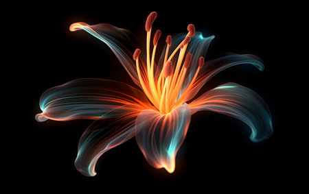 Beautiful lily flower on a black background. 3d renderingの素材