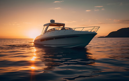Luxury yacht in the sea at sunset. 3d renderingの素材