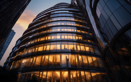 modern office building in hongkong at night with lens flareの素材