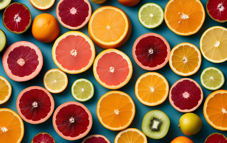 Variety of citrus fruit including lemons, lines, grapefruits and oranges.の素材