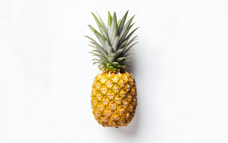 Pineapple isolated on white background. Top view, flat layの素材