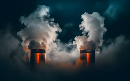 Industrial smoke from the chimney of a power plant. Pollution conceptの素材