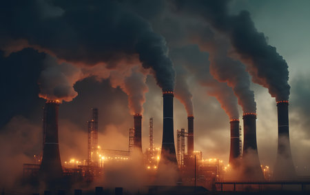 Power plant polluting the environment with smoke. Pollution concept.の素材
