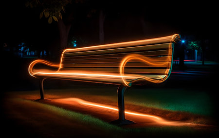 Bench in the park at night with a long exposure. Long exposure photography.の素材
