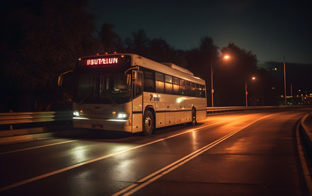 Bus on the road in the city at night. Travel concept.の素材