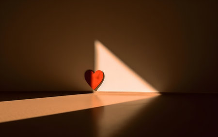 Red heart on the floor in the dark room. Valentine's day concept.の素材