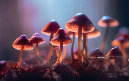 Mushrooms in the forest. Beautiful macro photo of mushrooms.の素材