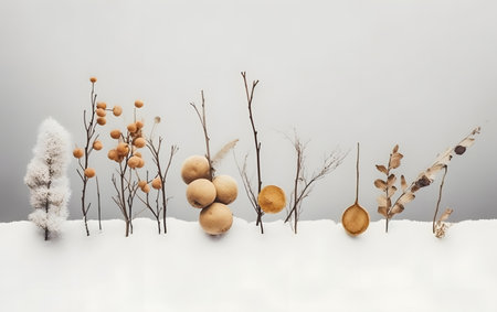 Winter background with snow and dry plants. 3d render illustration.の素材