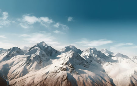 Snowy mountains in the blue sky. 3d render illustration.の素材