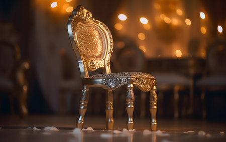 Wedding gold chair on the floor in a room decorated with candlesの素材
