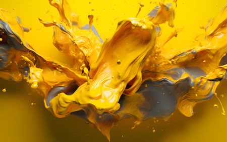 yellow and black paint splashes isolated on yellow background. 3d renderingの素材
