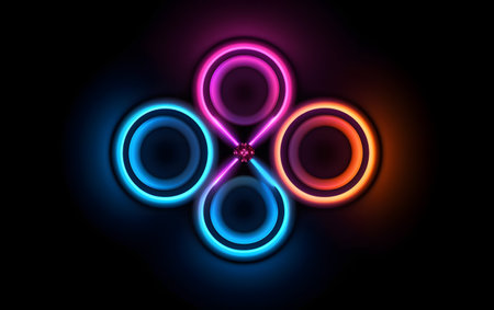 Neon circles on a black background. Vector illustration for your designの素材