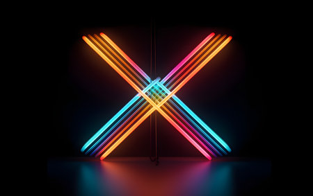 Neon letter X on a black background. 3D Renderingの素材