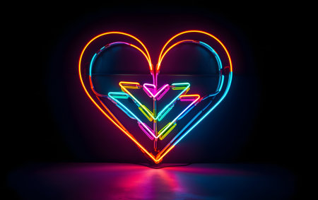 Neon heart on black background. Valentine`s Day concept. 3D Renderingの素材