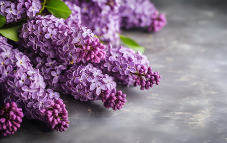 Bouquet of lilac flowers on a dark background. Copy-space.の素材