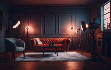 Interior of a vintage living room. 3D Rendering.の素材