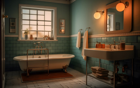 Bathroom interior in blue tones. 3d render. Vintage-style.の素材