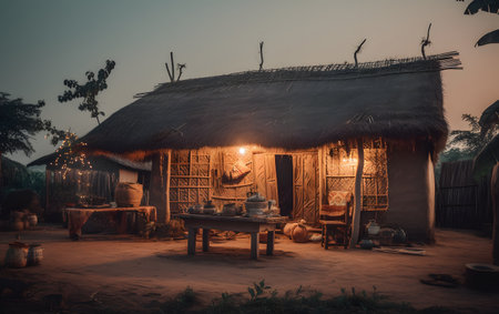 Thai house in the evening,Thailand,Vintage styleの素材
