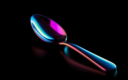 Spoon on a black background. 3d rendering. Computer digital drawing.の素材