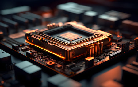 Circuit board close-up. Technology background. 3d renderingの素材