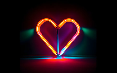 Neon heart in a dark room. Valentine's Day background.の素材