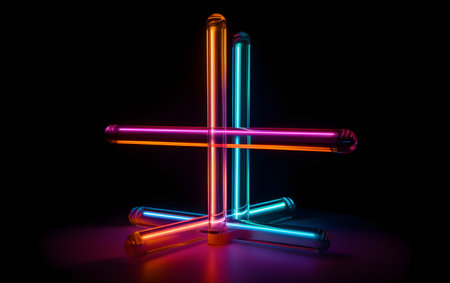 3d rendering of a neon sign in the shape of a crossの素材