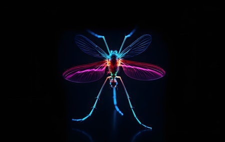 colorful dragonfly on a black background in the light of neonの素材