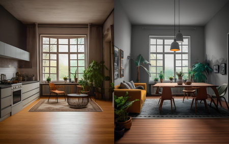 3d Illustration of a modern living room in a loft styleの素材