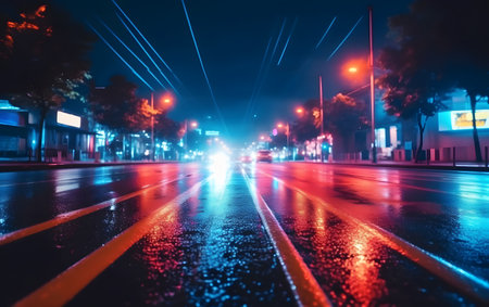 Night view of the street in the city. Blurred background.の素材
