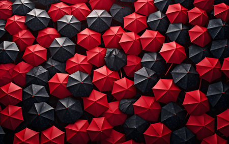 Black and red umbrellas background. 3d render, 3d illustration.の素材