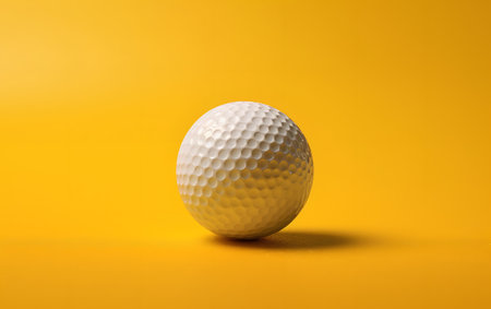 Golf ball isolated on yellow background. Golf ball on yellow backgroundの素材