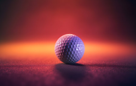 Golf ball on a red background. 3d render illustration.の素材