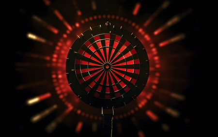 Darts target on a dark background. 3d render illustration.の素材