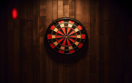 Dartboard on wooden wall background. 3D Rendering.の素材