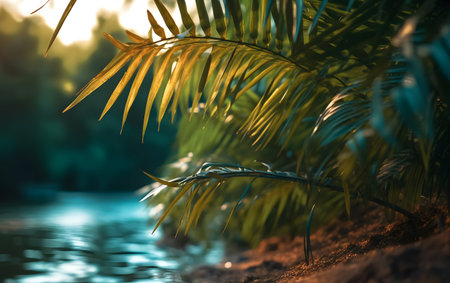 Palm trees in the garden with water. Selective focus.の素材